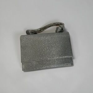 ZARA Rhinestone Clutch Silver Sparkly Evening Bag Chain Strap special occasion